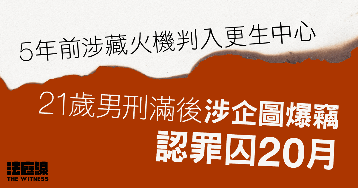 5年前涉藏火機判入更生中心　21歲男子刑滿後涉企圖爆竊　認罪囚20月
