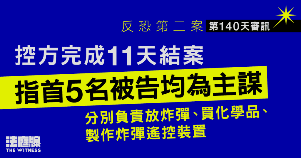 反恐第二案｜控方完成11天結案：首5名被告均為主謀　兩人牽涉其中　一人無關串謀