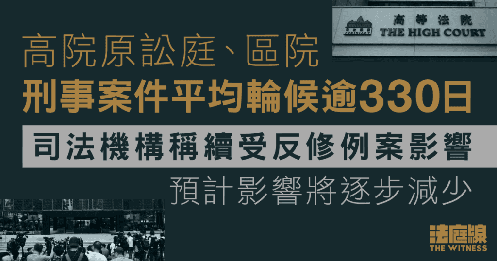 區院刑事案平均輪候331日、回落惟仍遠超100日目標　司法機構稱續受反修例案影響