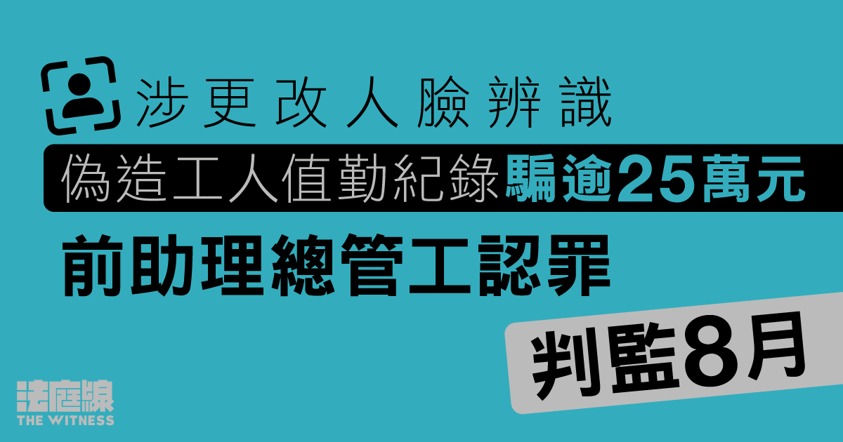 涉更改人臉辨識、偽造工人值勤紀錄騙逾25萬元工資　前助理總管工認罪判監8月