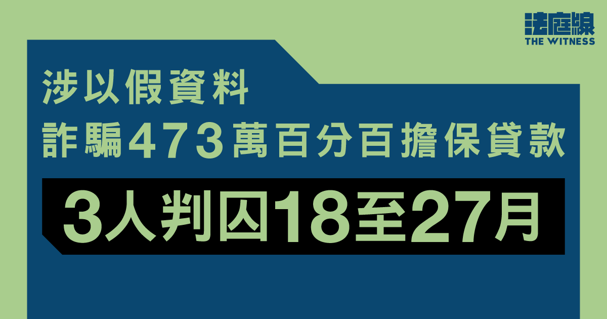 涉以假資料詐騙473萬百分百擔保貸款　3人判囚18至27月